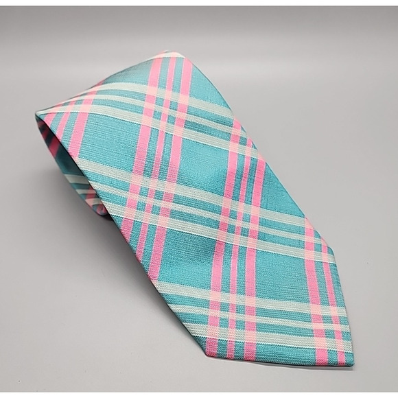 Seaward & Stearn London Neck Tie Pink Teal English Silk Striped England VII